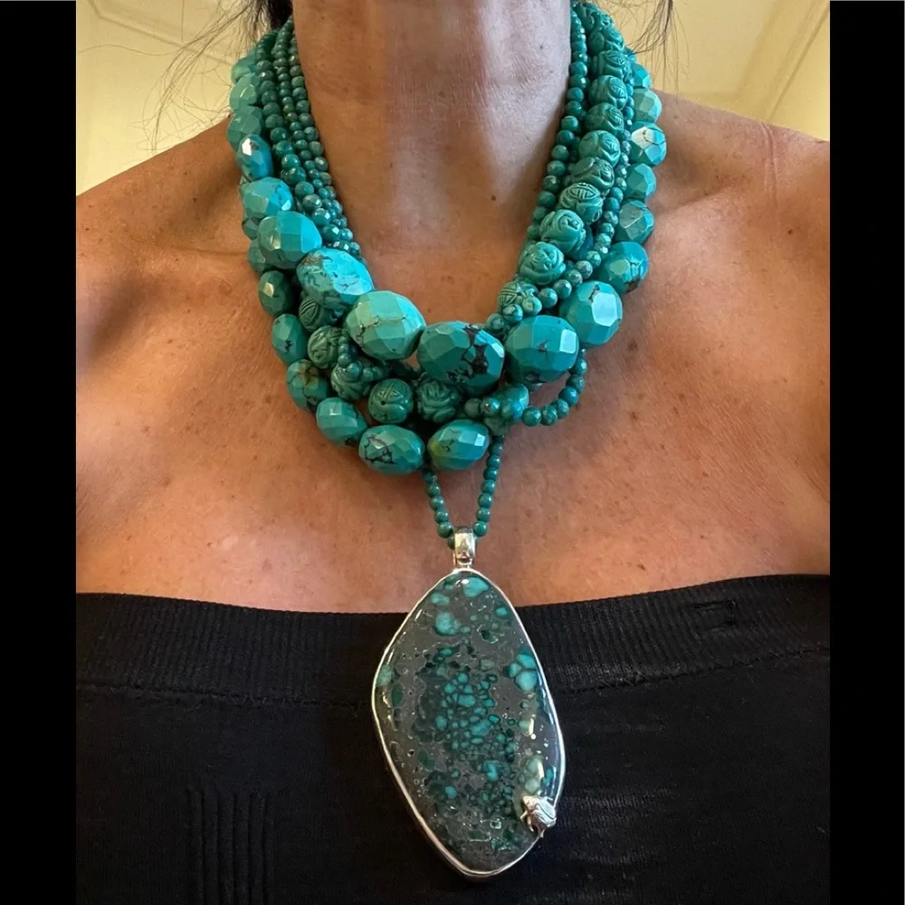 Stephen Dweck One-of-a-Kind, Personalized, Signed, Turquoise & Sterling Necklace - Picture 1 of 16